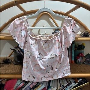 Kortni Jeane Pink Puff Sleeve Crop Swim Top